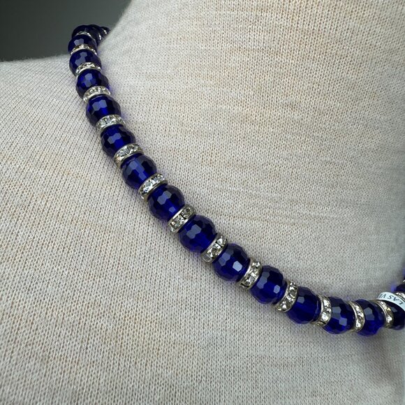 Alexander Kalifano Blue Glass Bead Crystal Rhinestone Necklace 18.5" - Picture 4 of 10